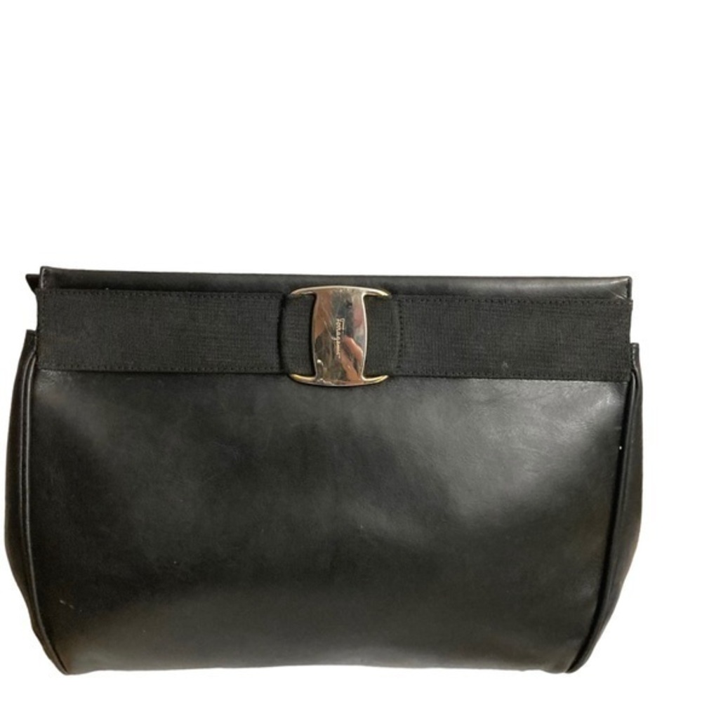 Salvatore ferragamo black leather clutch bag